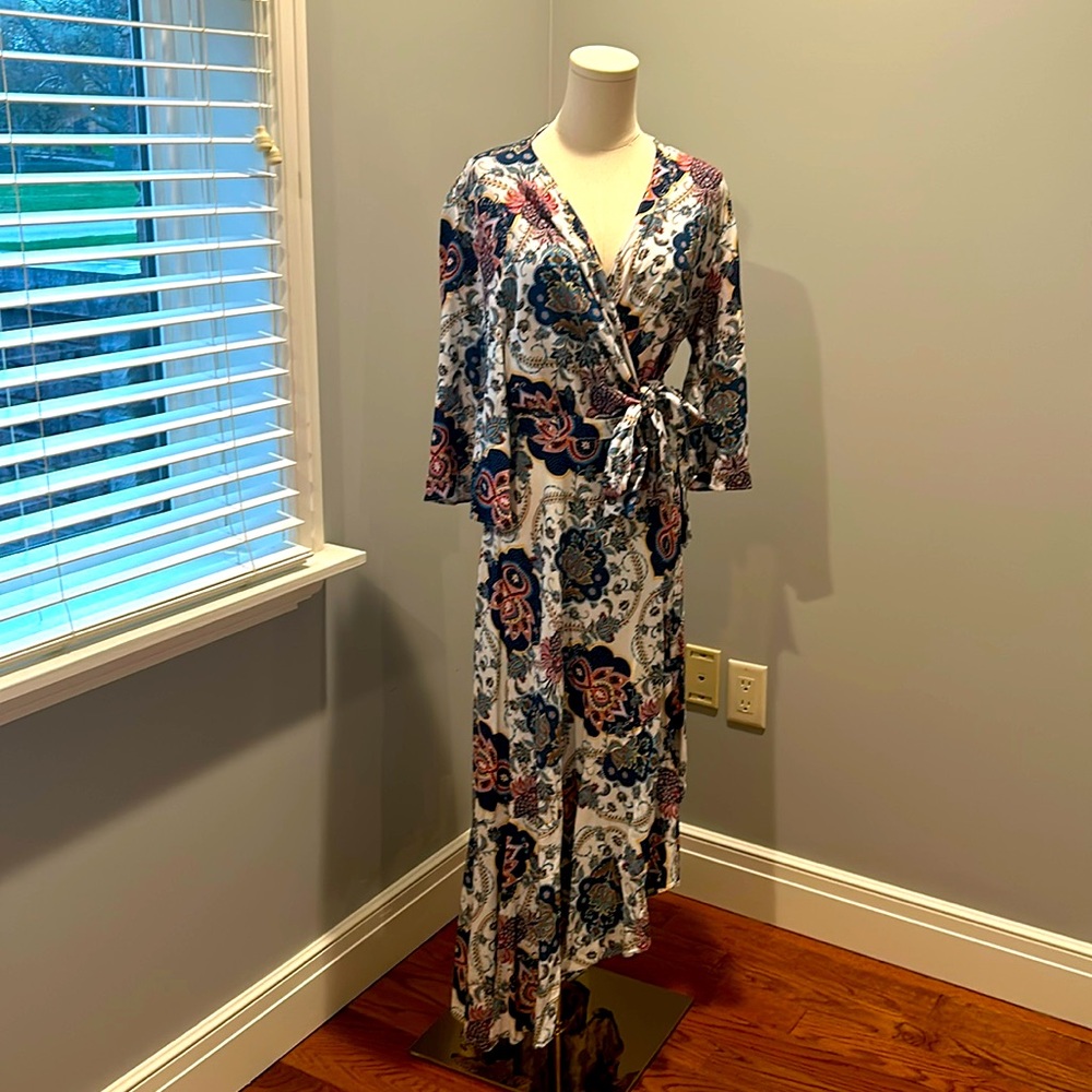 2 piece paisley print wrap top and tiered skirt set